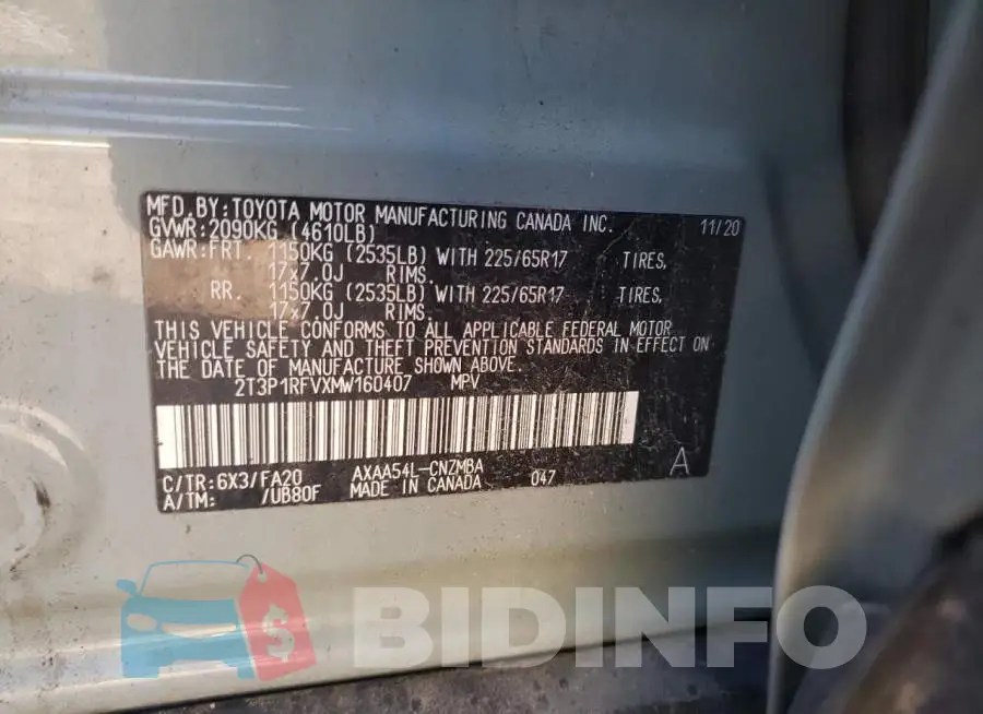 2T3P1RFVXMW160407 Photo# 13