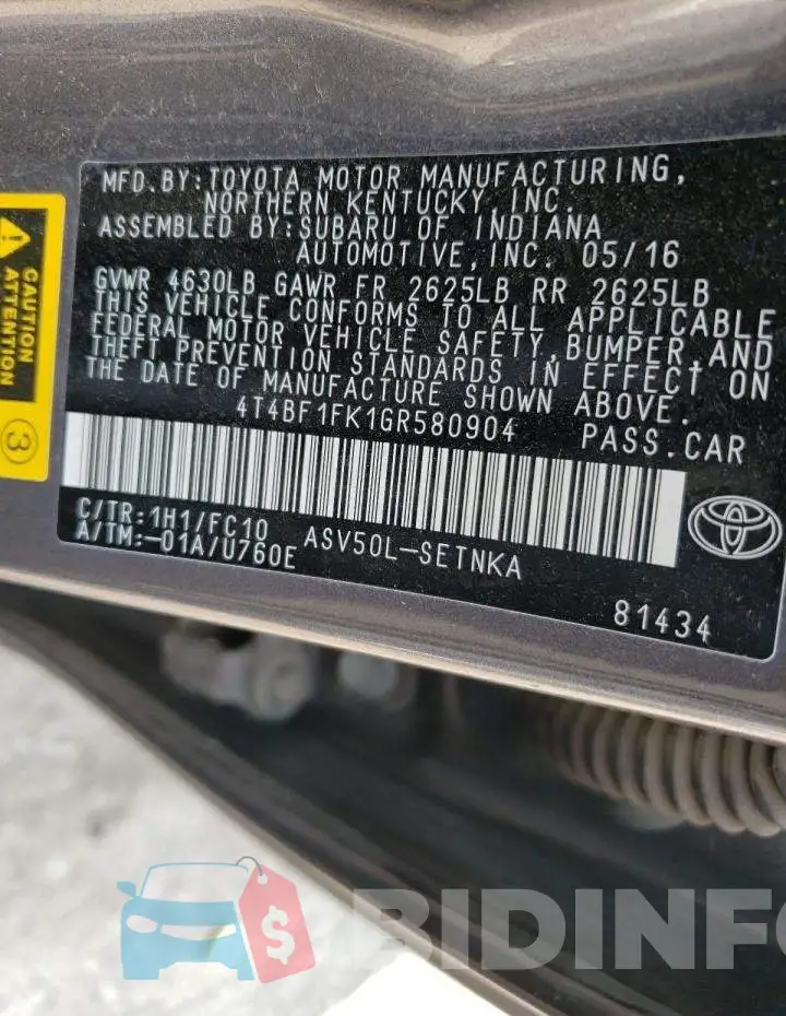 4T4BF1FK1GR580904 Photo# 12