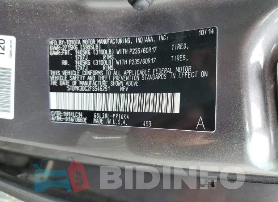 5TDYK3DC2FS546291 Photo# 13