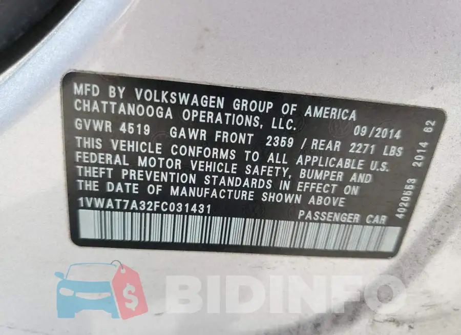 1VWAT7A32FC031431 Photo# 13