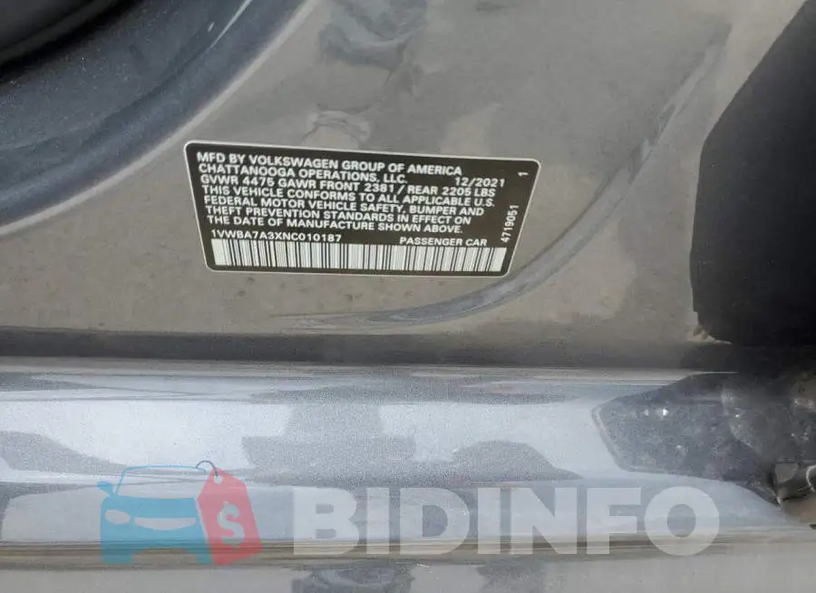 1VWBA7A3XNC010187 Photo# 13