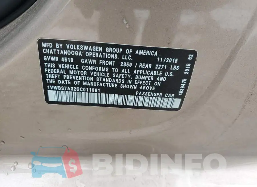 1VWBS7A32GC011981 Photo# 13