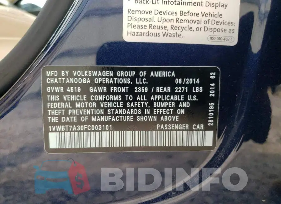 1VWBT7A30FC003101 Photo# 12
