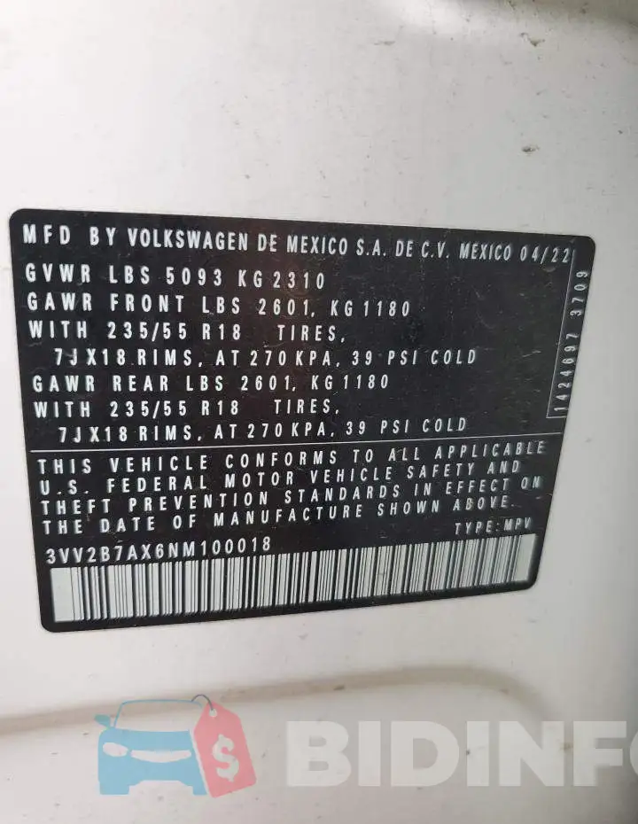 3VV2B7AX6NM100018 Photo# 14