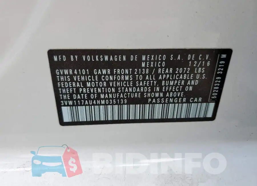 3VW117AU4HM035139 Photo# 12