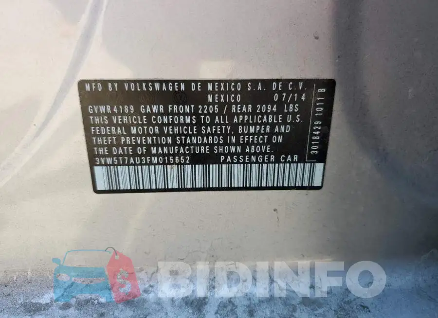 3VW5T7AU3FM015652 Photo# 13