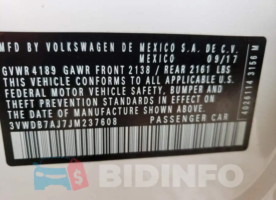 3VWDB7AJ7JM237608 Photo# 12