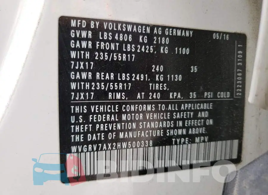 WVGRV7AX2HW500338 Photo# 13