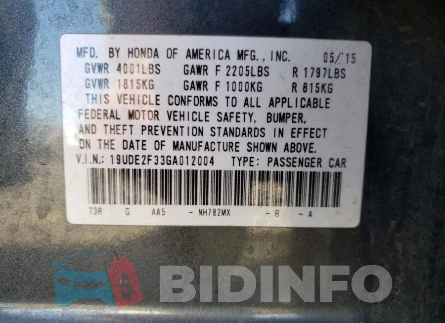 19UDE2F33GA012004 Photo# 13