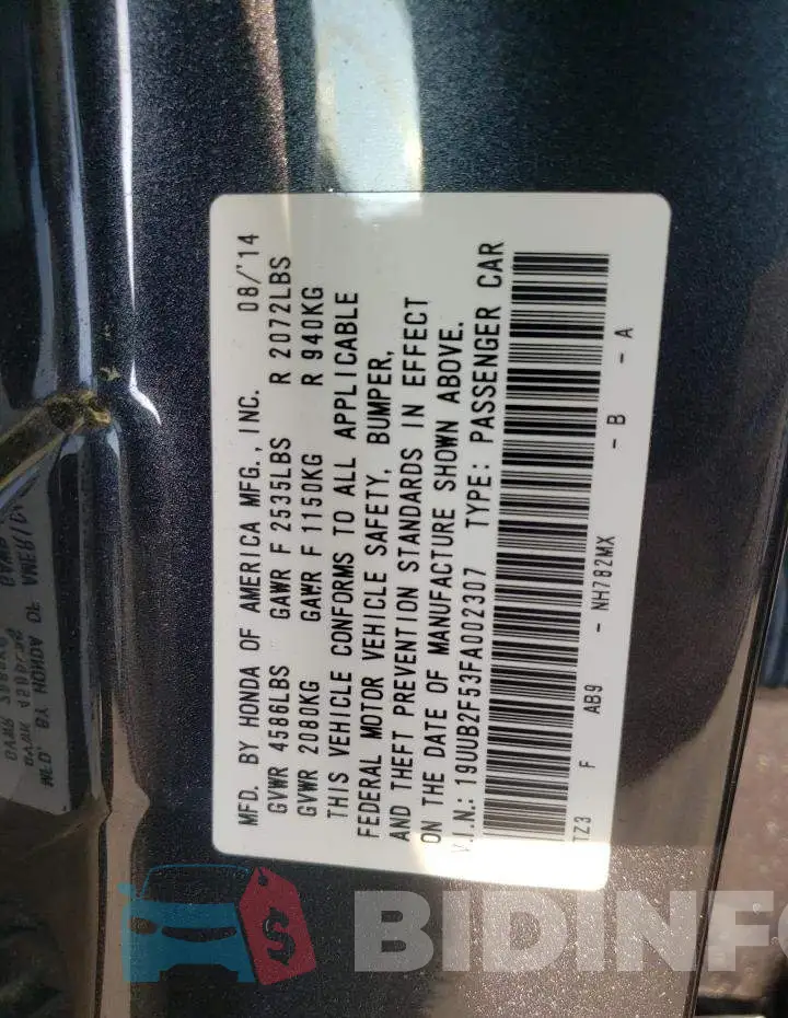 19UUB2F53FA002307 Photo# 12