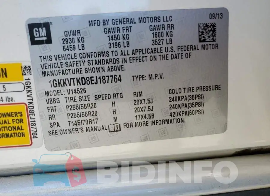 1GKKVTKD8EJ187764 Photo# 13