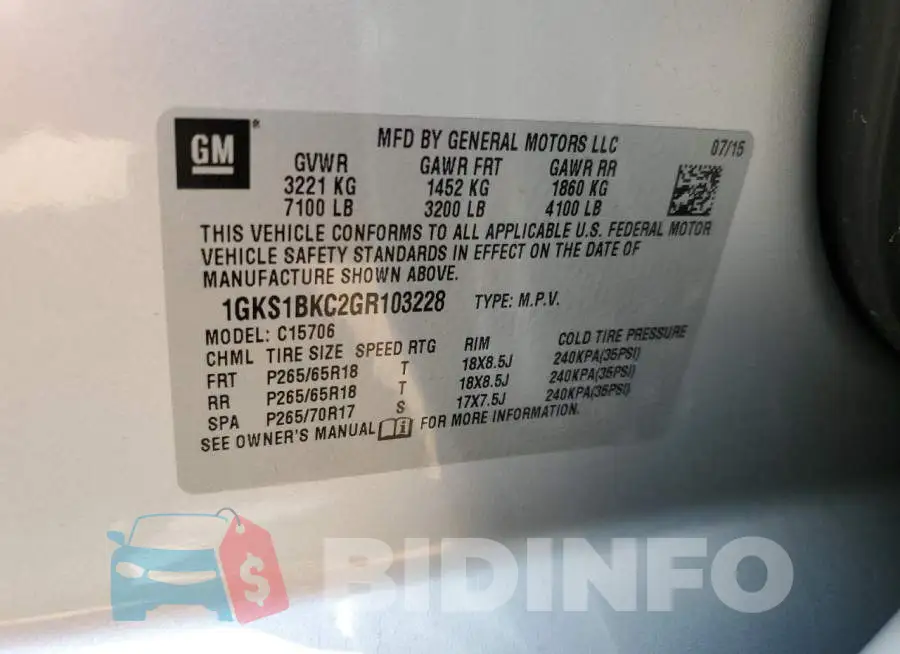 1GKS1BKC2GR103228 Photo# 13