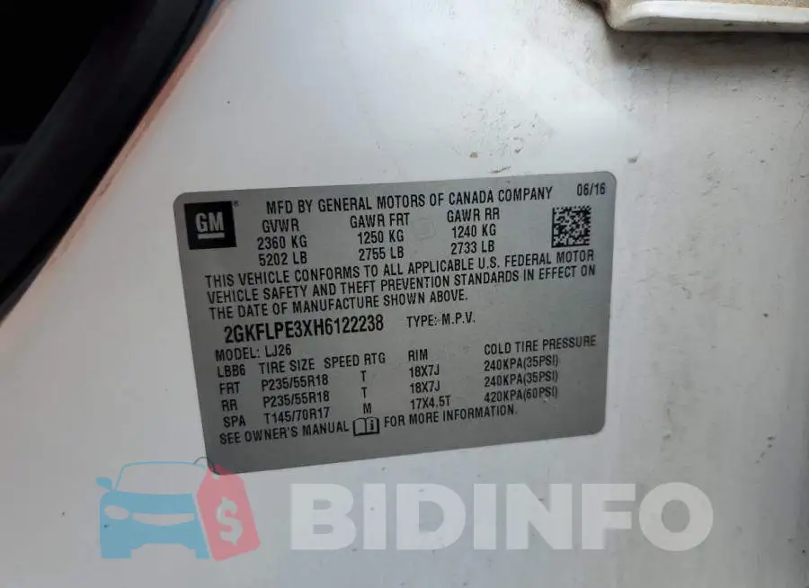 2GKFLPE3XH6122238 Photo# 14
