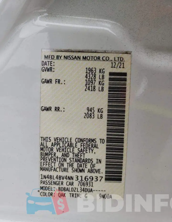1N4BL4BV4NN316937 Photo# 13