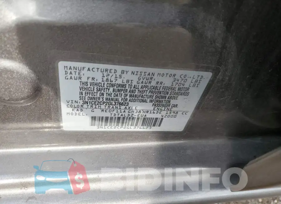 3N1CE2CP2GL376623 Photo# 13