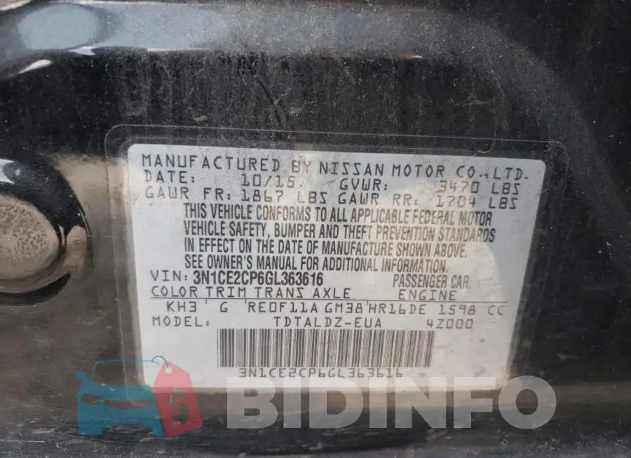 3N1CE2CP6GL363616 Photo# 12