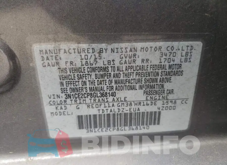 3N1CE2CP8GL368140 Photo# 12