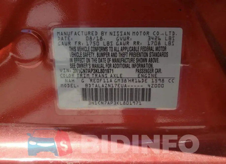 3N1CN7AP3KL801971 Photo# 12