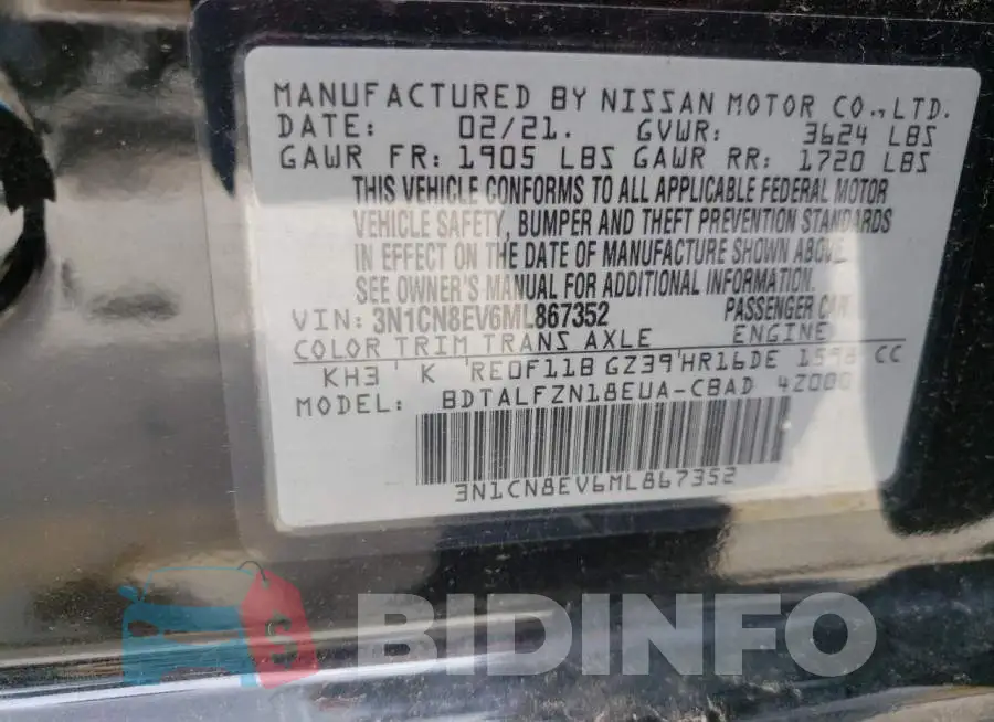 3N1CN8EV6ML867352 Photo# 12