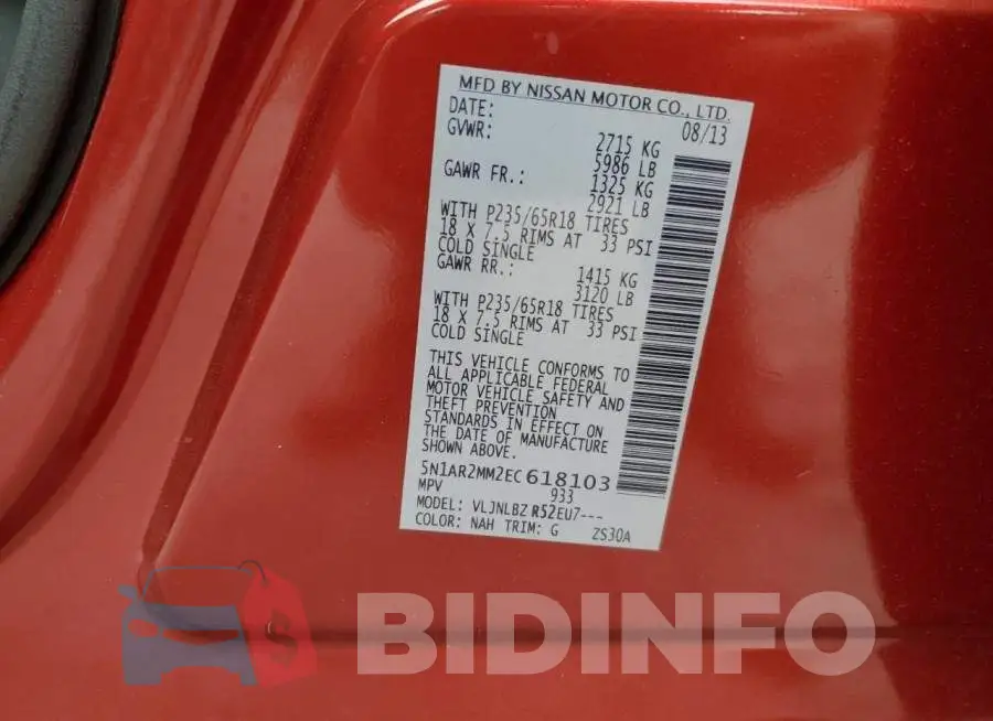 5N1AR2MM2EC618103 Photo# 13