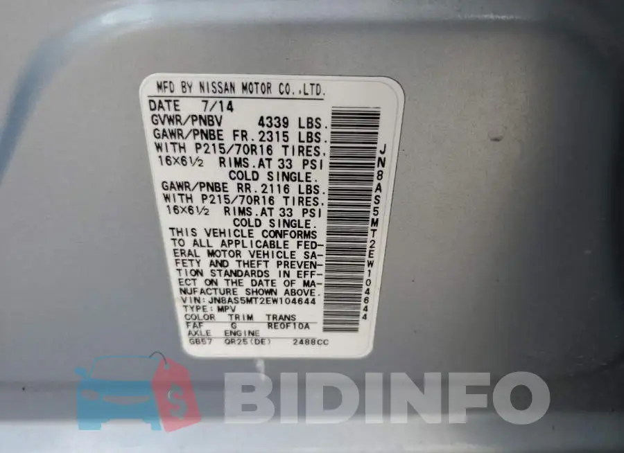 JN8AS5MT2EW104644 Photo# 12