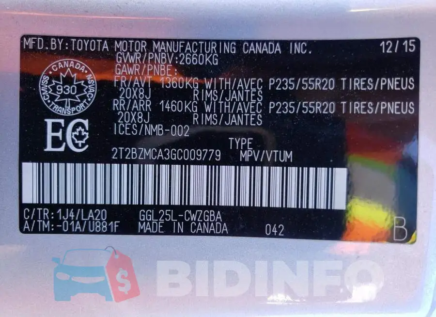 2T2BZMCA3GC009779 Photo# 14