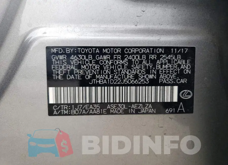 JTHBA1D22J5066253 Photo# 12