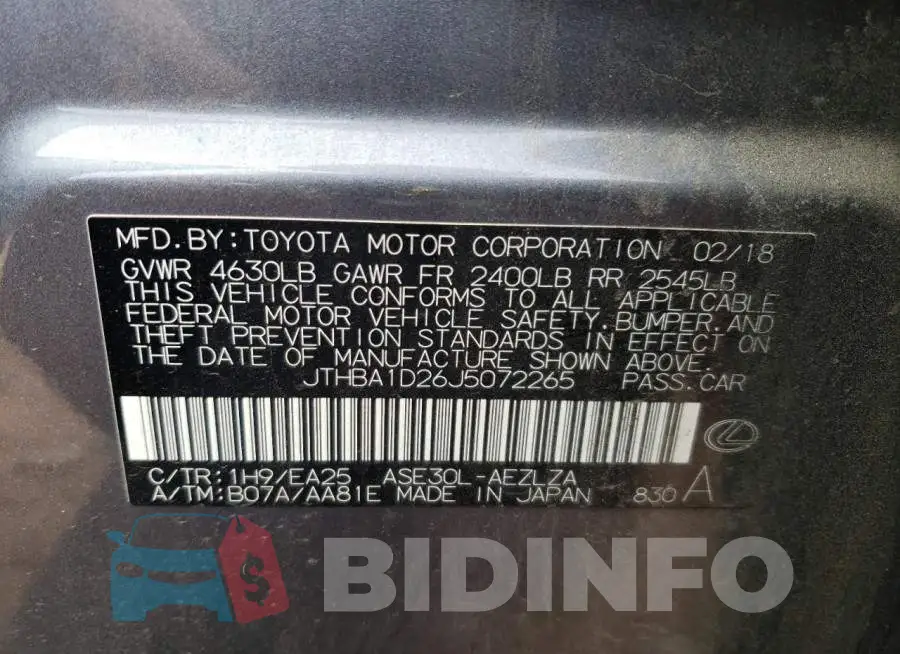 JTHBA1D26J5072265 Photo# 12