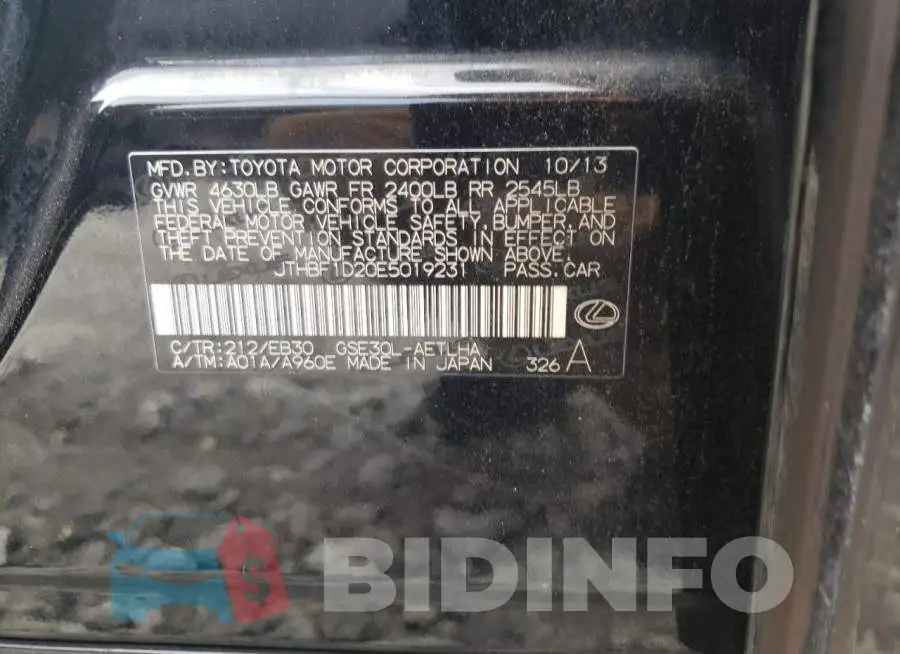 JTHBF1D20E5019231 Photo# 12