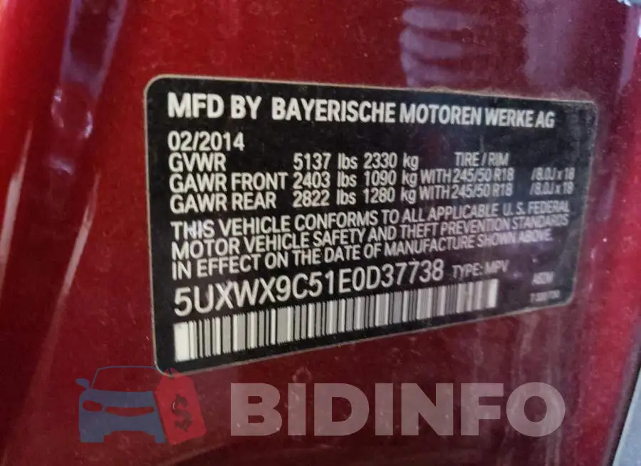 5UXWX9C51E0D37738 Photo# 12