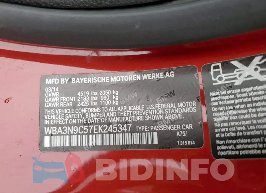 WBA3N9C57EK245347 Photo# 13
