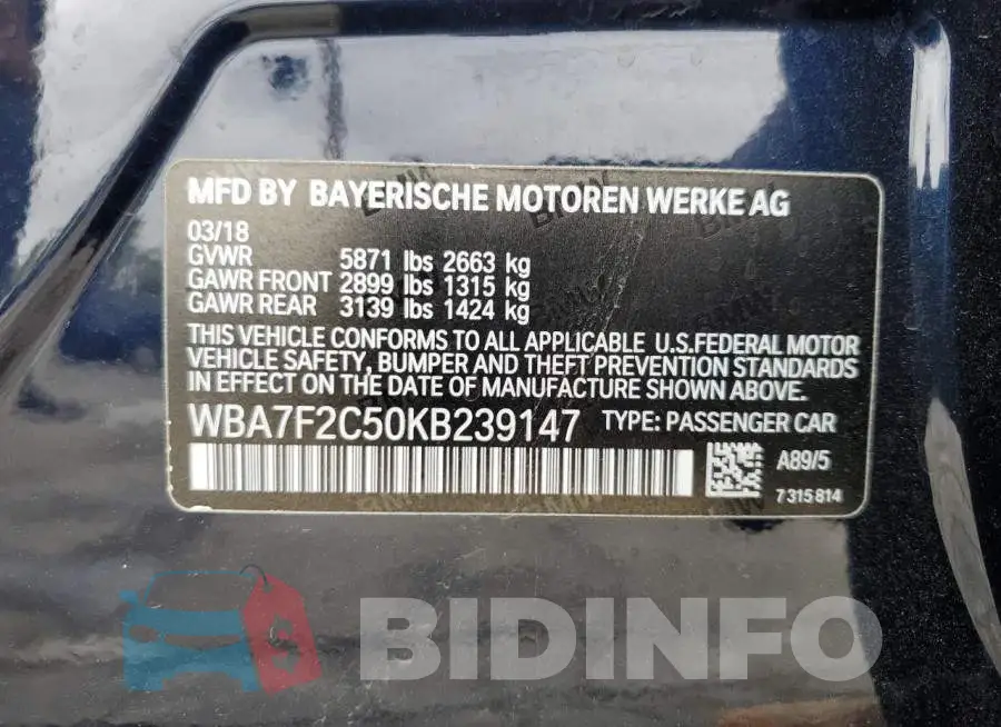 WBA7F2C50KB239147 Photo# 12