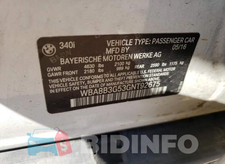 WBA8B3G53GNT92675 Photo# 12