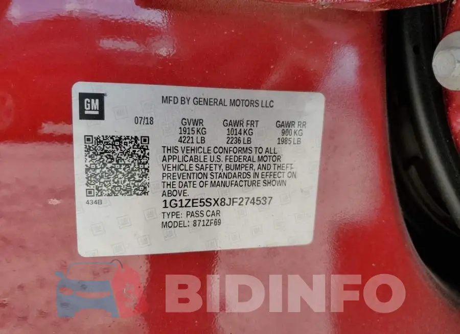 1G1ZE5SX8JF274537 Photo# 12