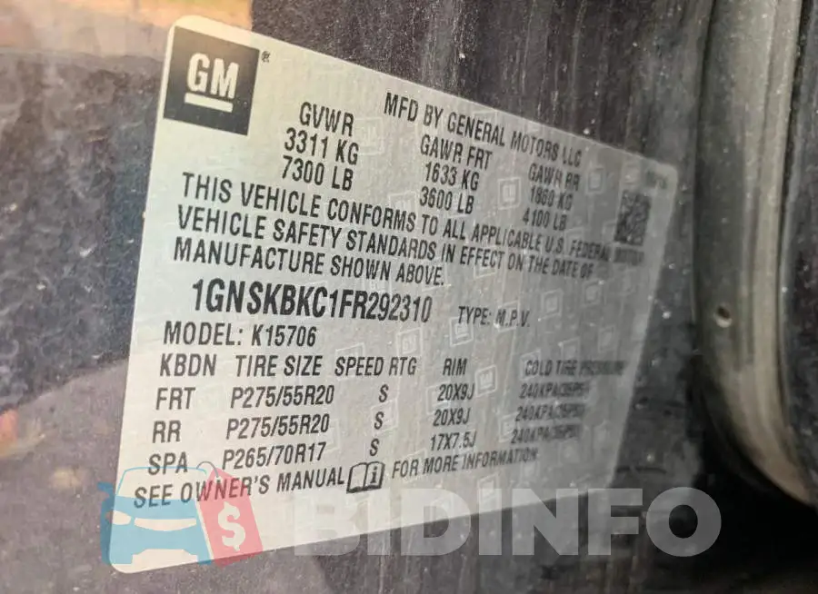 1GNSKBKC1FR292310 Photo# 10
