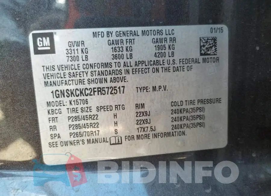 1GNSKCKC2FR572517 Photo# 13