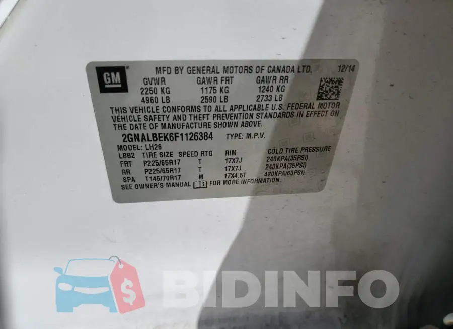2GNALBEK6F1126384 Photo# 13