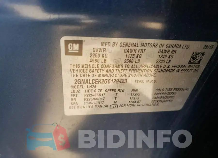 2GNALCEK2G6129423 Photo# 12