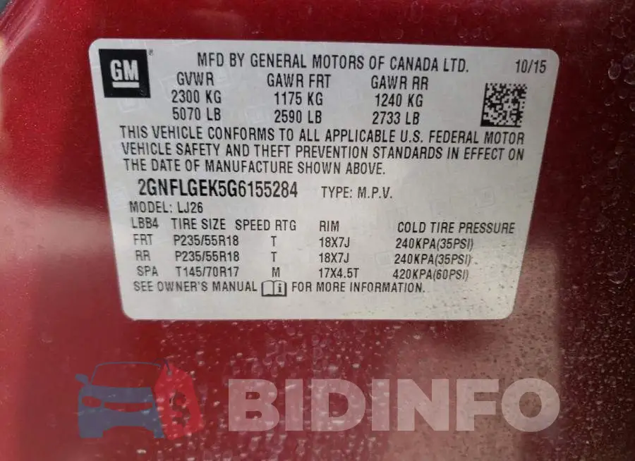 2GNFLGEK5G6155284 Photo# 12
