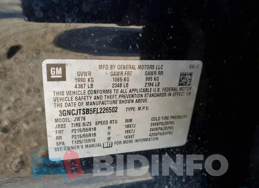 3GNCJTSB5FL226502 Photo# 12