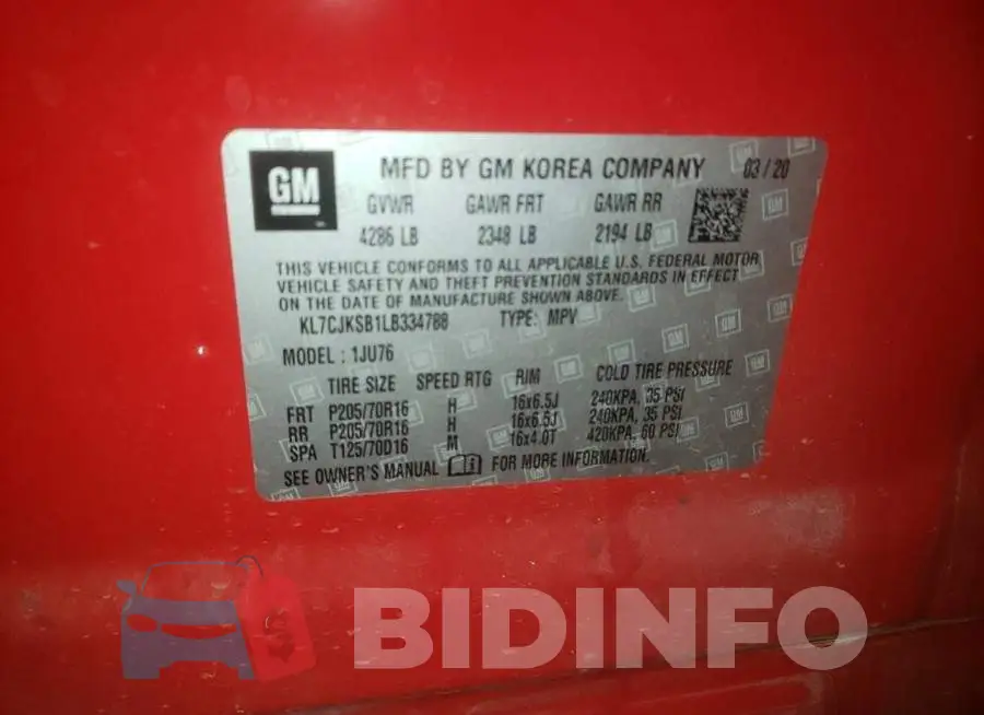 KL7CJKSB1LB334788 Photo# 14