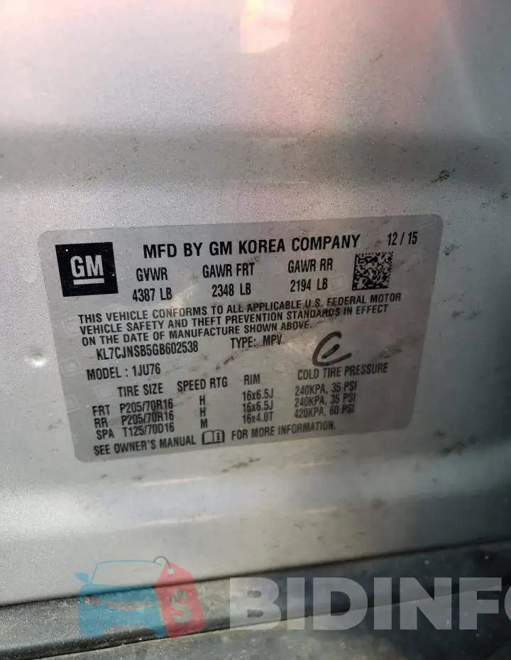 KL7CJNSB5GB602538 Photo# 13