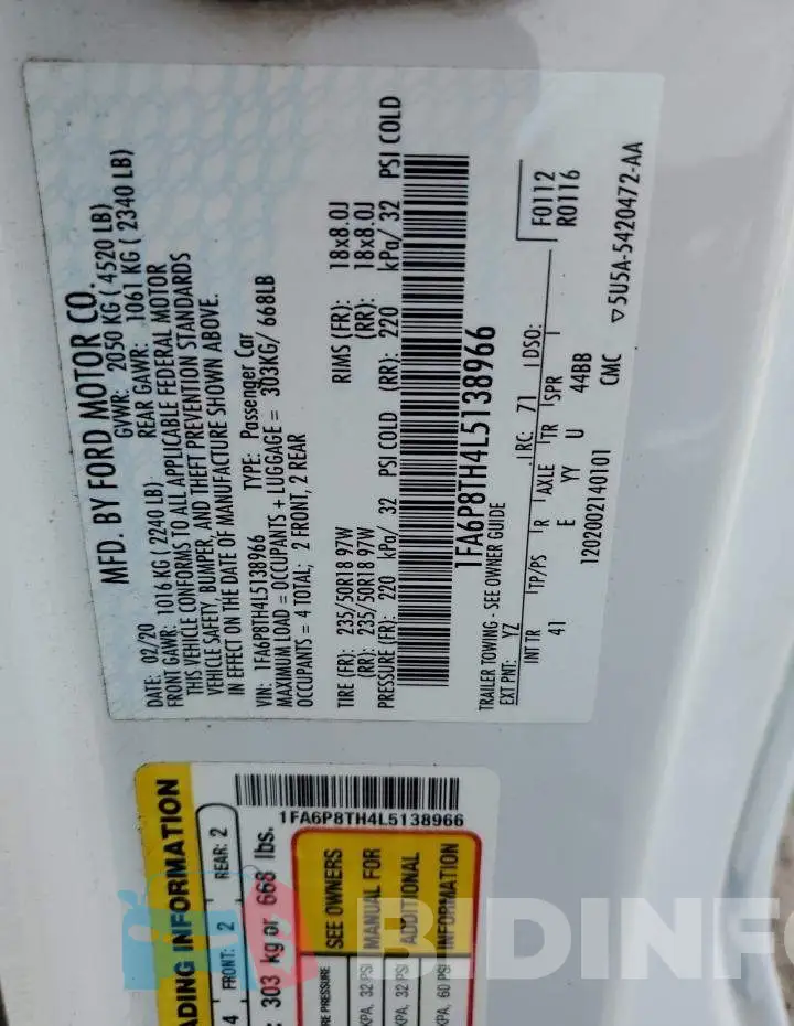 1FA6P8TH4L5138966 Photo# 12