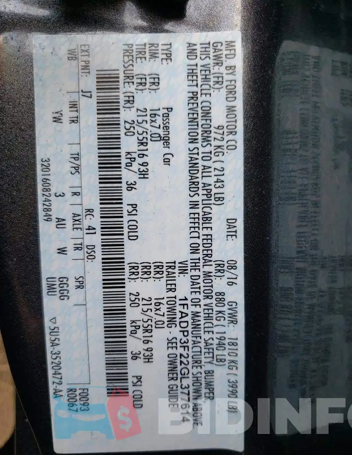 1FADP3F22GL377614 Photo# 12