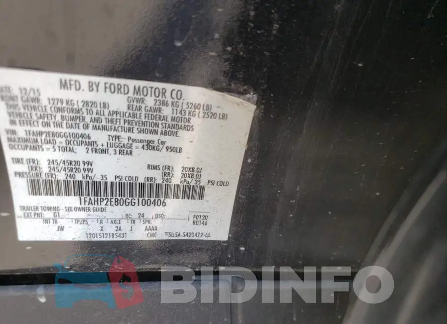 1FAHP2E80GG100406 Photo# 12