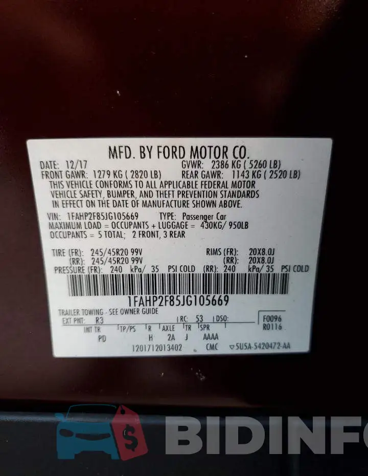 1FAHP2F85JG105669 Photo# 13