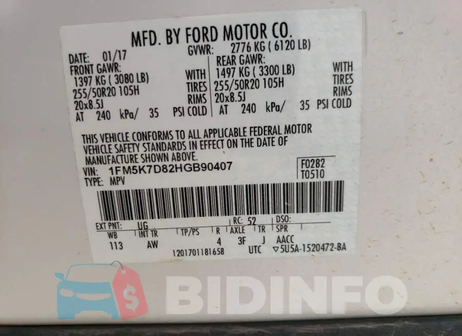 1FM5K7D82HGB90407 Photo# 14