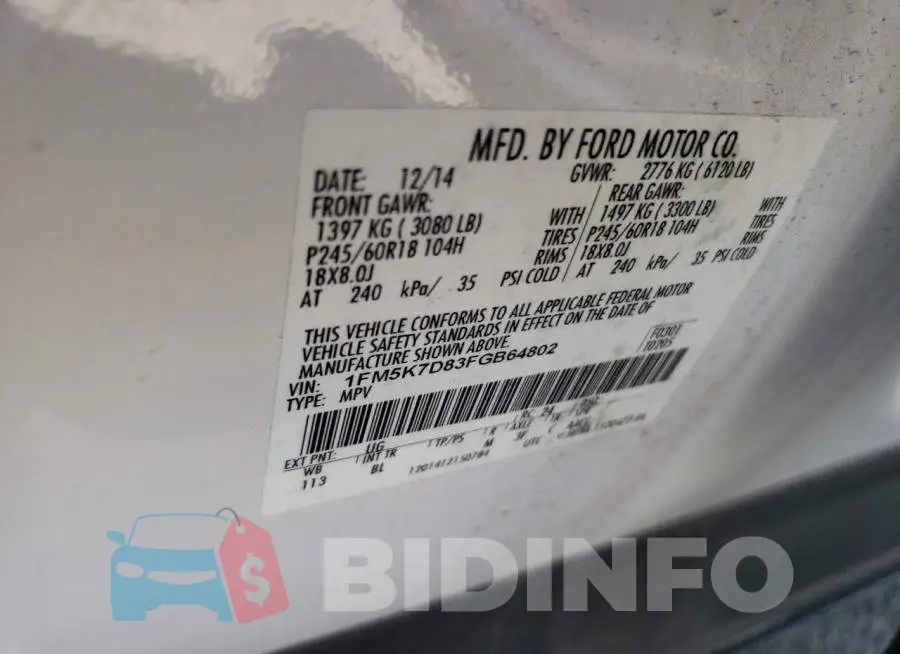 1FM5K7D83FGB64802 Photo# 13