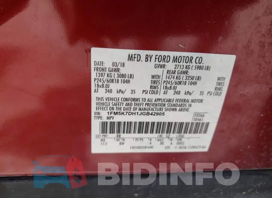 1FM5K7DH1JGB42905 Photo# 14