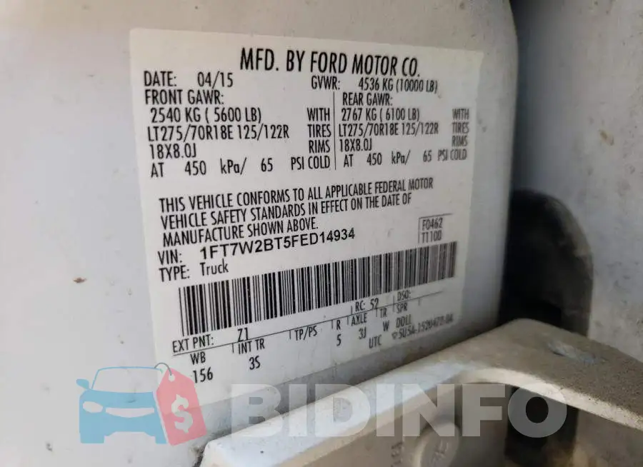 1FT7W2BT5FED14934 Photo# 12
